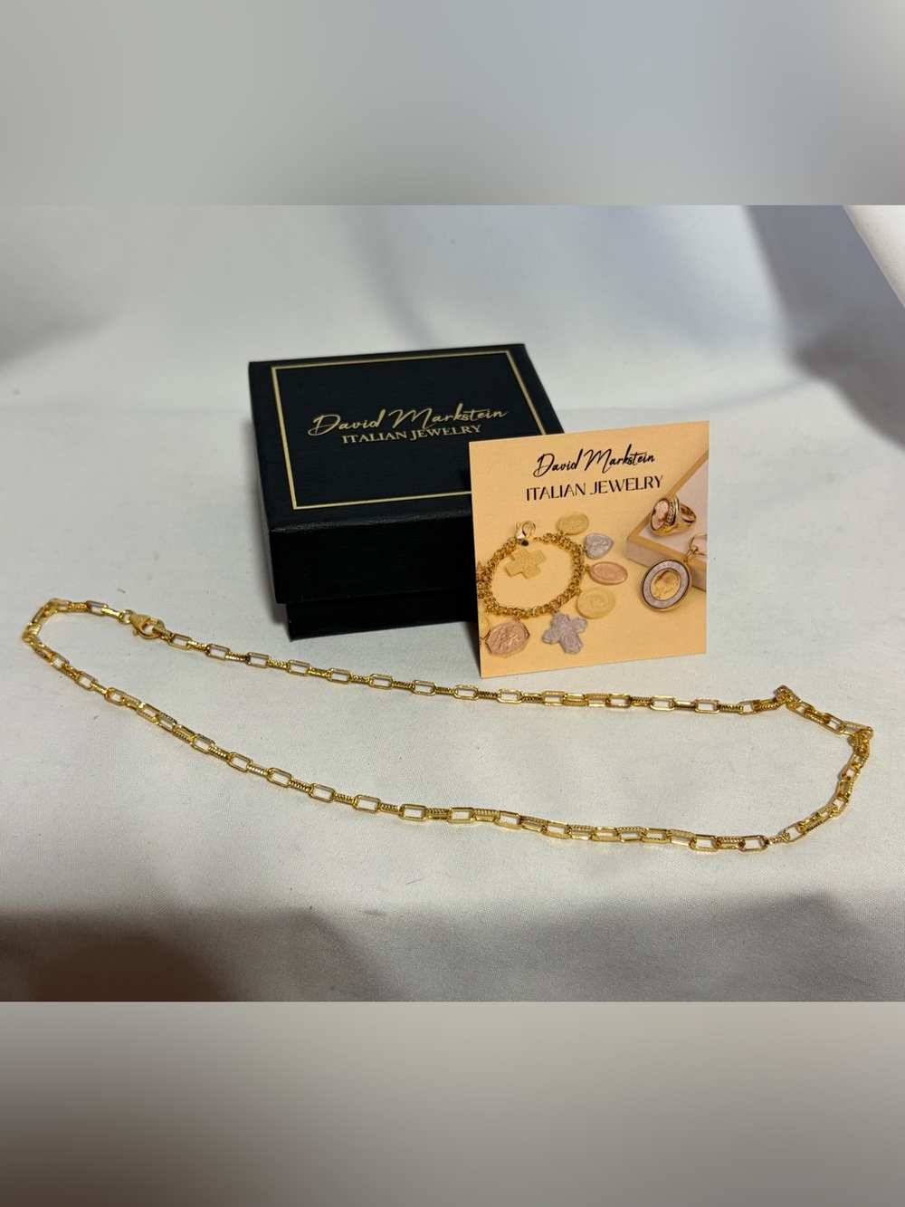 NIB DAVID MARKSTEIN Italian Jewelry Luxe Paper Clip Necklace 18”-Yellow